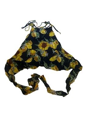 True Destiny Navy Halter Crop Top with Yellow Sunflower Print. Size Large.